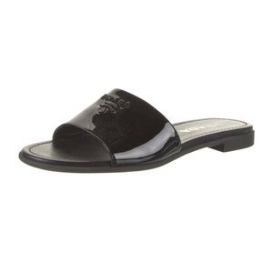 Black Patent Leather Prada Slides